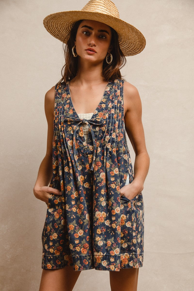 Floral Denim Romper