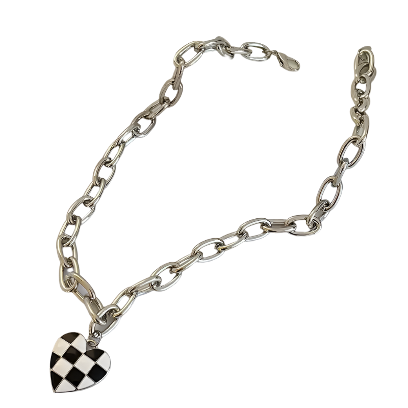 Checkered Heart Pendant Necklace