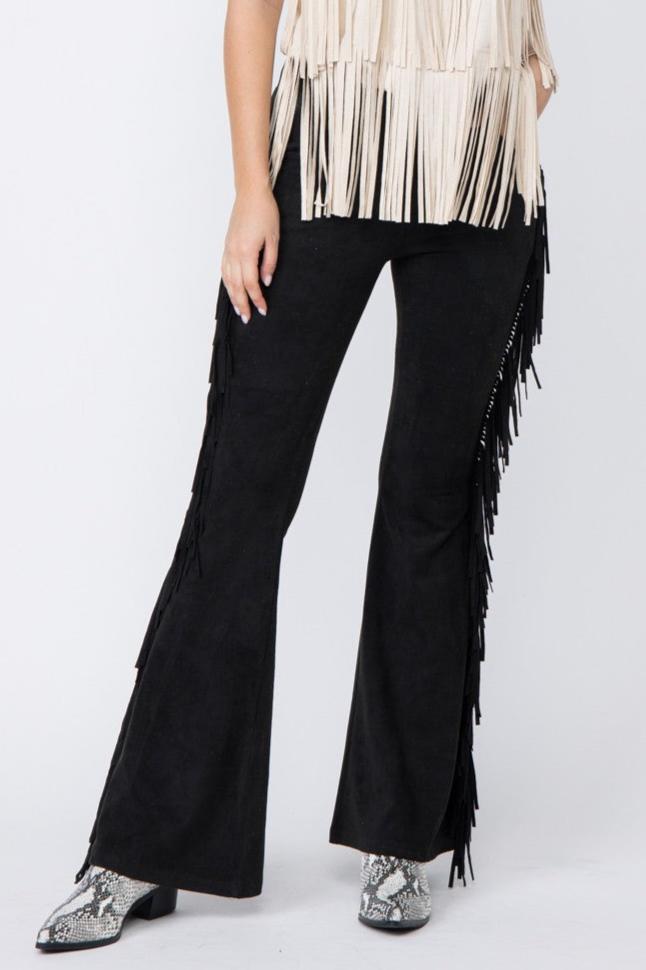 Suede Fringe Flare Pants