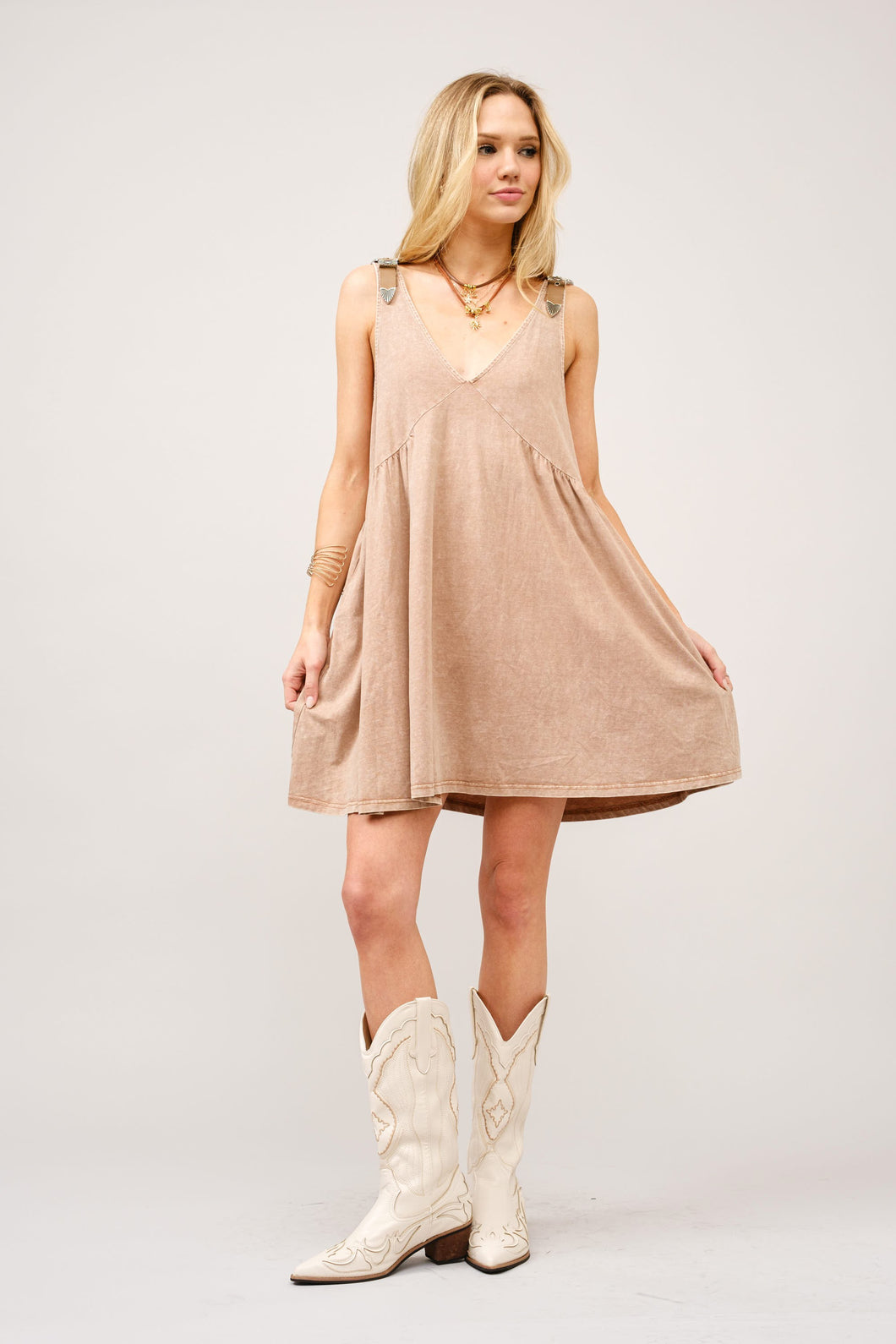 Plunge Buckle Babydoll Dress