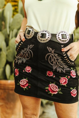 Suede Floral Skirt