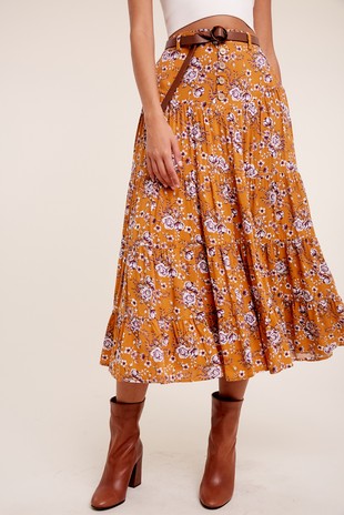 Floral Tiered Midi Skirt