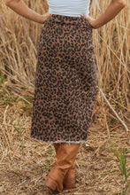 Load image into Gallery viewer, Leopard Frayed Split Denim Midi Skirt
