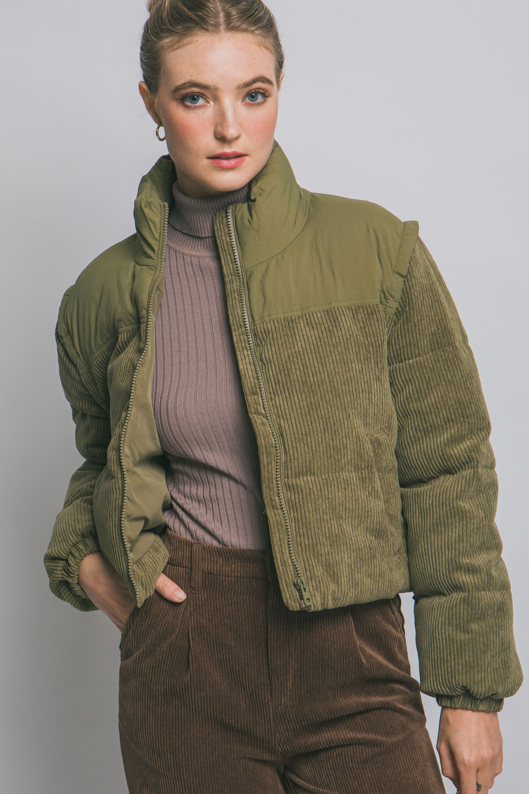 ジャケット・アウター eaphi CORDUROY PUFFY JACKET iyory short Eaphi corduroy puffy jacket ivory short jacket eaphi CORDUROY