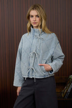 Load image into Gallery viewer, Denim Quilted Front Tie Puffer Jacket
