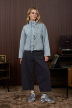 Load image into Gallery viewer, Denim Quilted Front Tie Puffer Jacket
