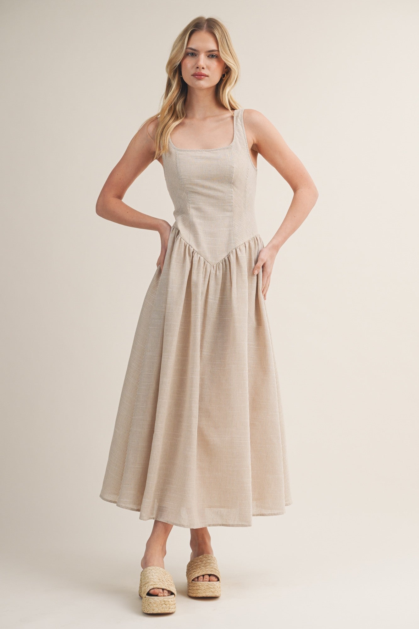 square neck basque waist midi dress Square Neck Basque Dress (2 Colors) – Desert Highway Boutique