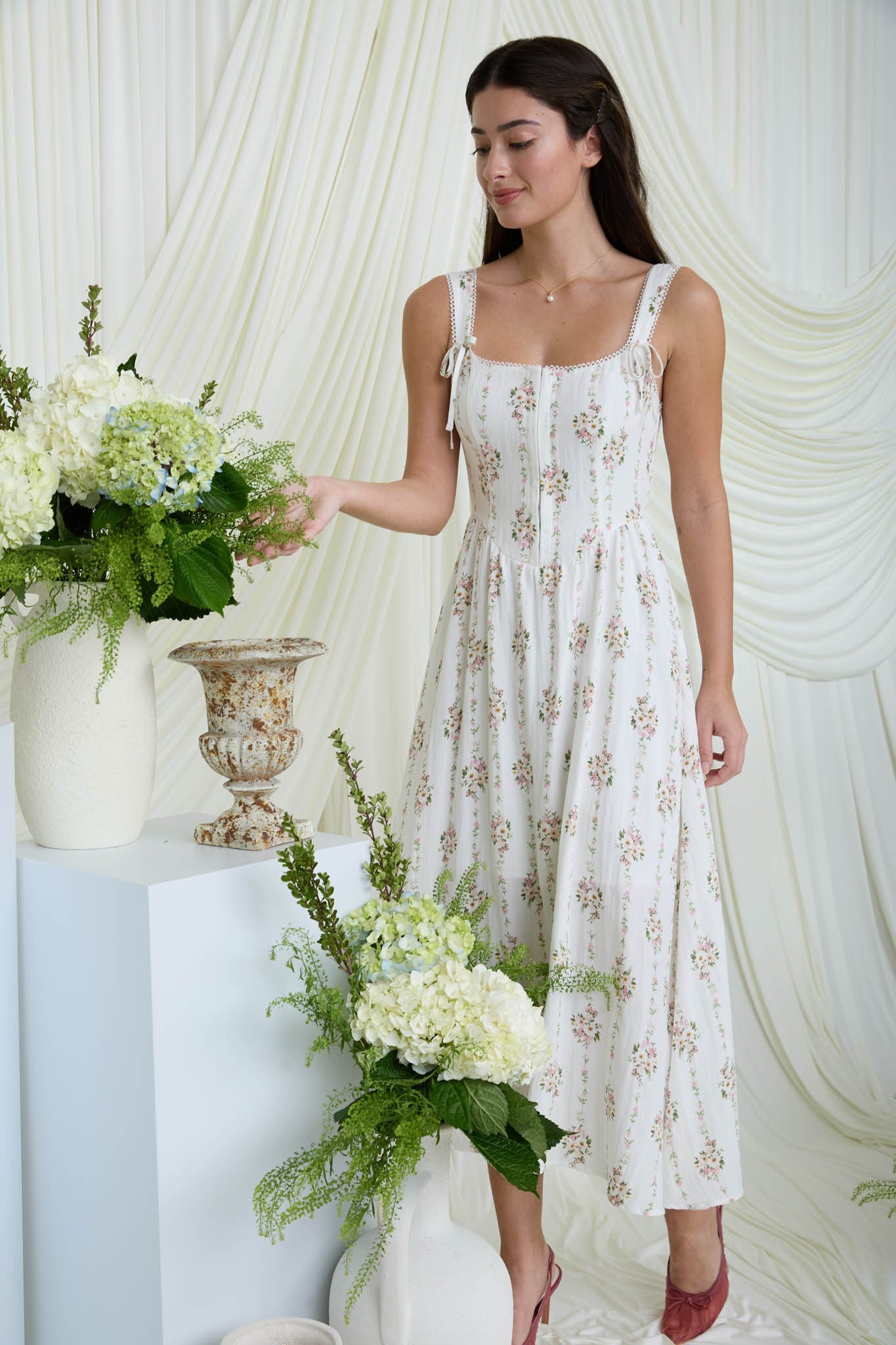 floral corset dress midi Floral Corset A Line Midi Dress Yellow