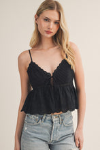 Load image into Gallery viewer, Pintuck Eyelet Peplum Cami
