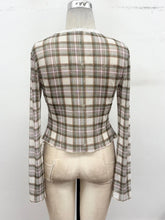 Load image into Gallery viewer, Plaid Tie-front Mesh Top
