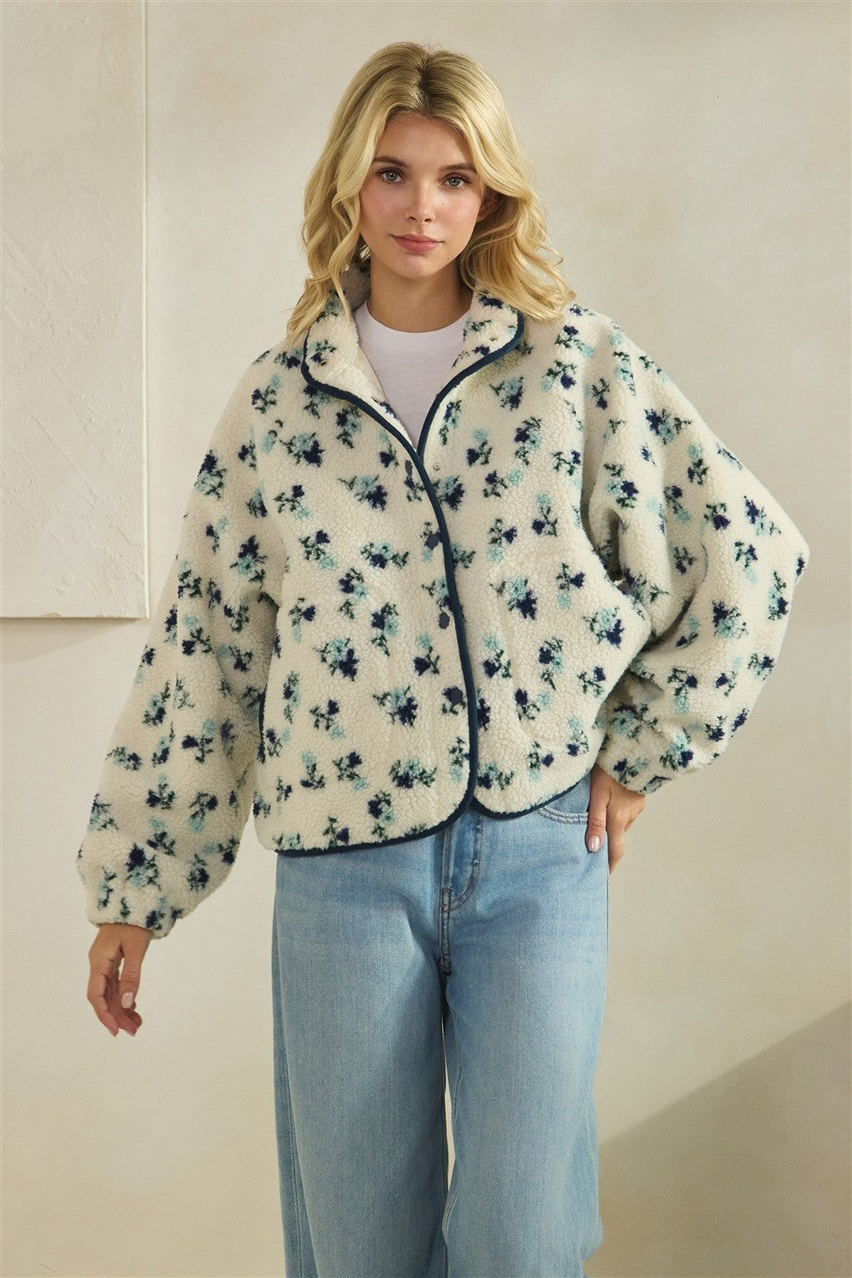 Blues Floral Sherpa Jacket