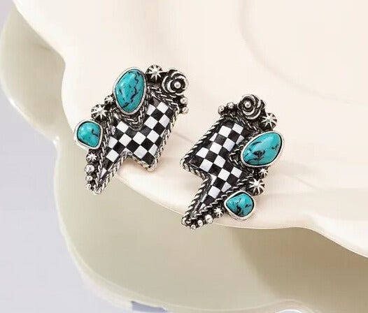 Checker Bolt Stud Earrings