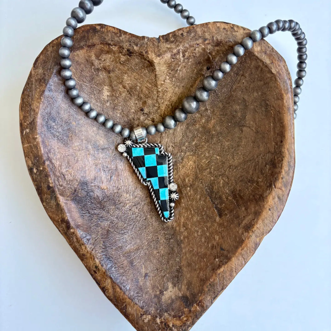 Checker Thunder Pendant Necklace