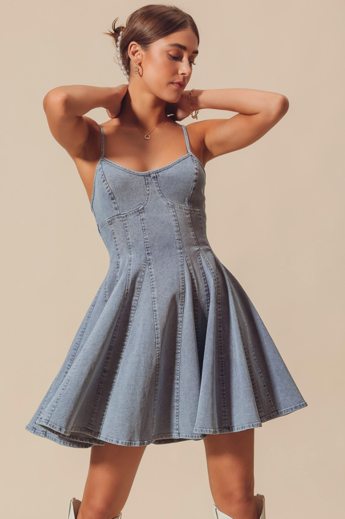 fit and flare denim mini dress Fit & Flare Denim Mini Dress Medium