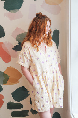 Flower Embroidered Gauze Romper